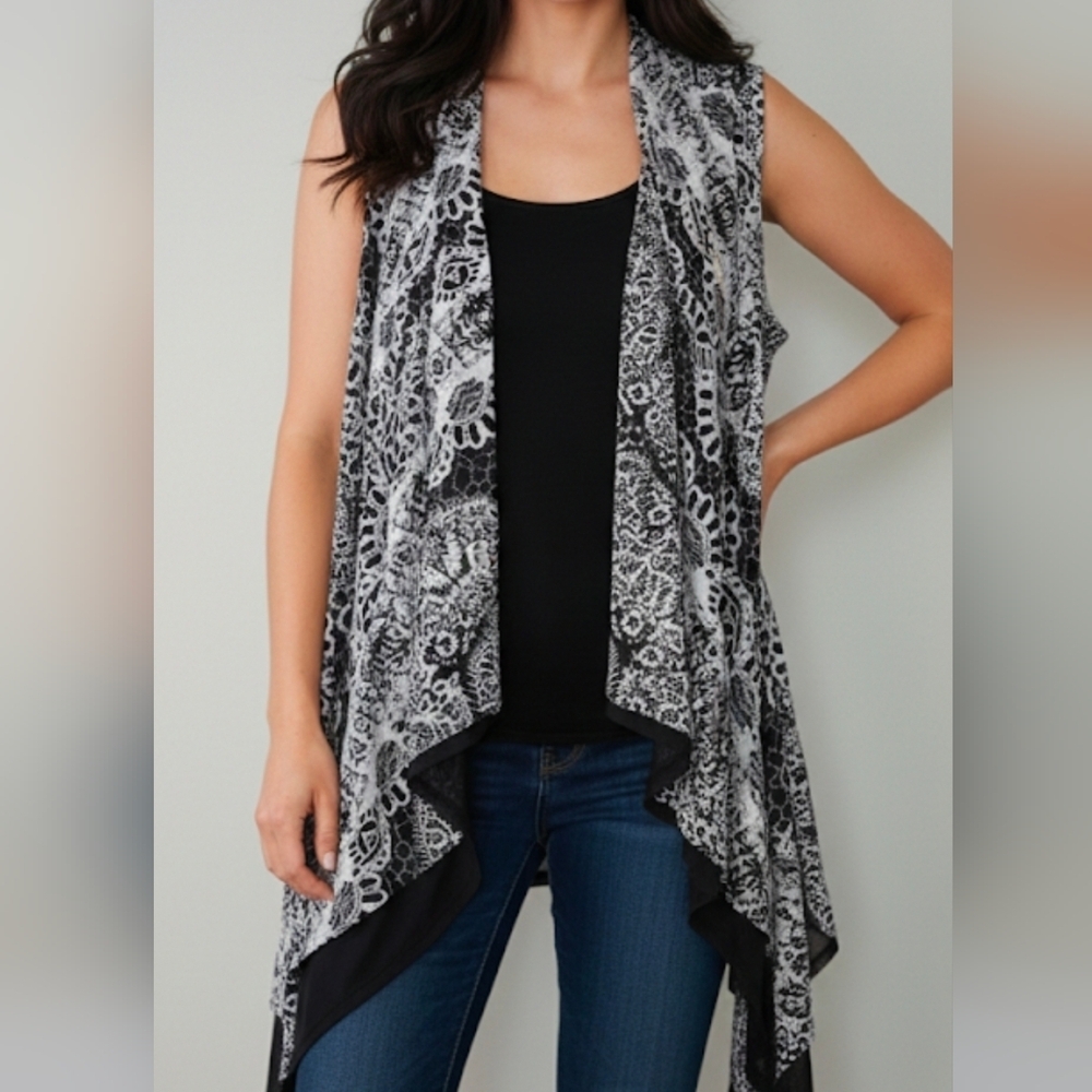 Beautiful Black & Gray Semi-Sheer Double Layer Vest, Black Lining, Poly Blend XL